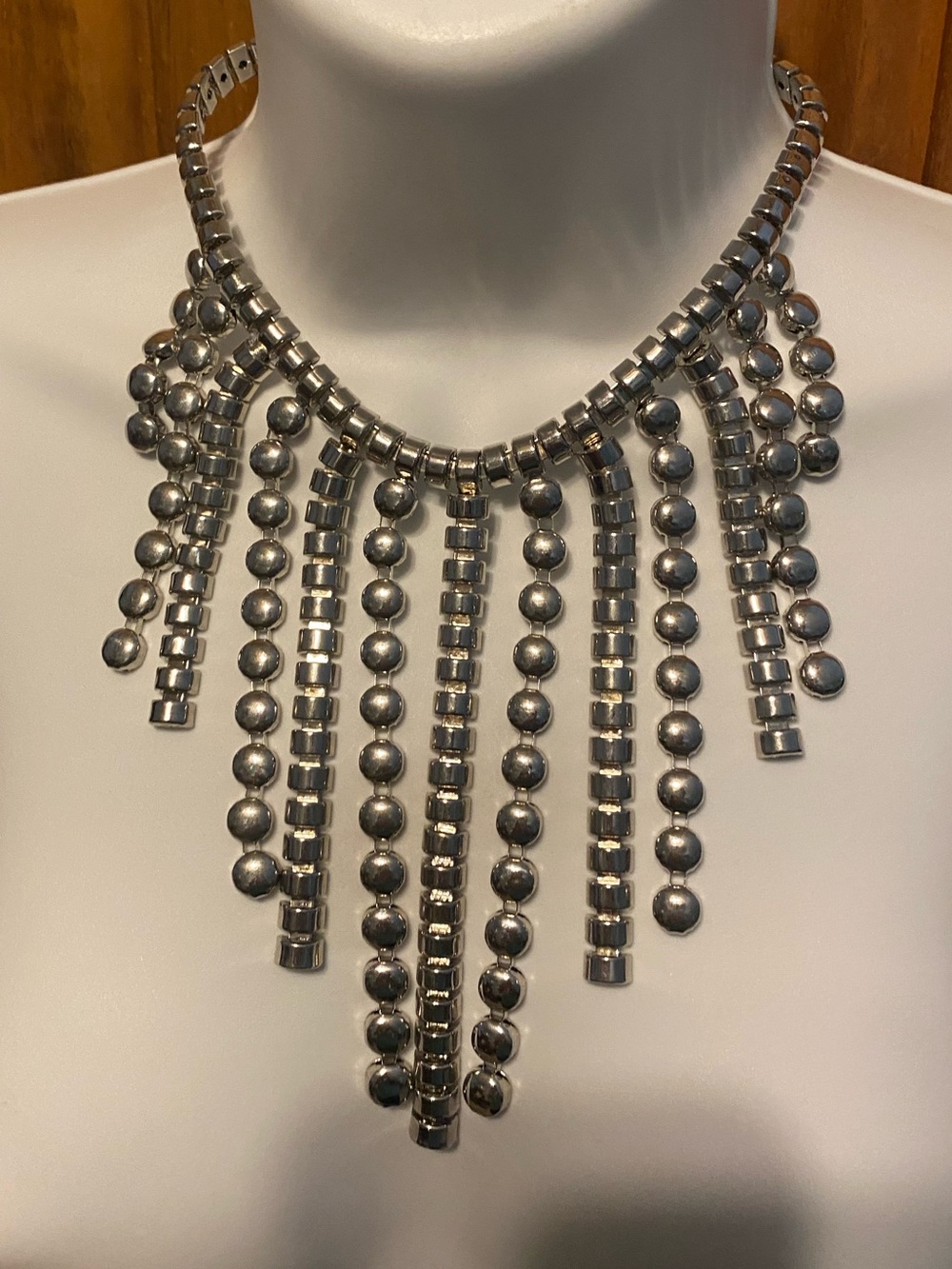 Heavy Silvertone Industrial Hardware Fringe Statement Necklace Y2K Cyber Grunge